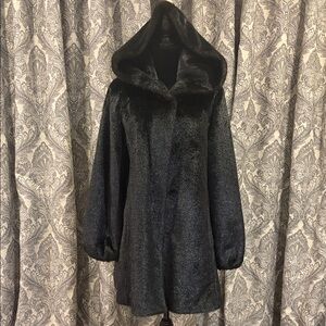 Luxurious faux fur dark brown faux mink coat with oversized hood